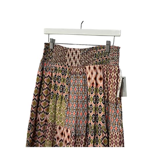 LIVERPOOL WOMENS SIZE LARGE TIERED WOVEN MAXI SKIRT GEO PRINT PINK GREEN NEW - Picture 3 of 12